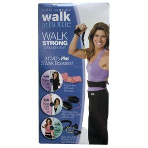 Leslie Sansone Walk Strong Deluxe Kit Walk at Home 3-DVD Set & 3 Boosters - New